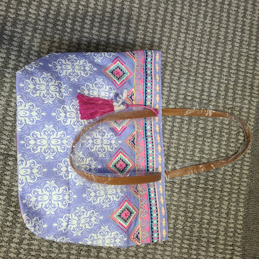 Coldwater Creek‎ Blue and Pink Geometric Tote - Picture 9 of 10